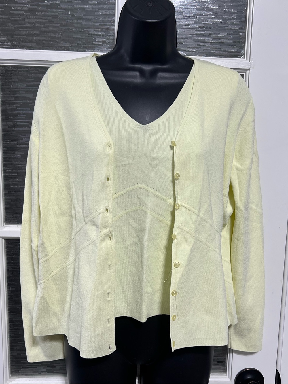 Talbots Women's V-Neck Cardigan Set in Pale Yellow